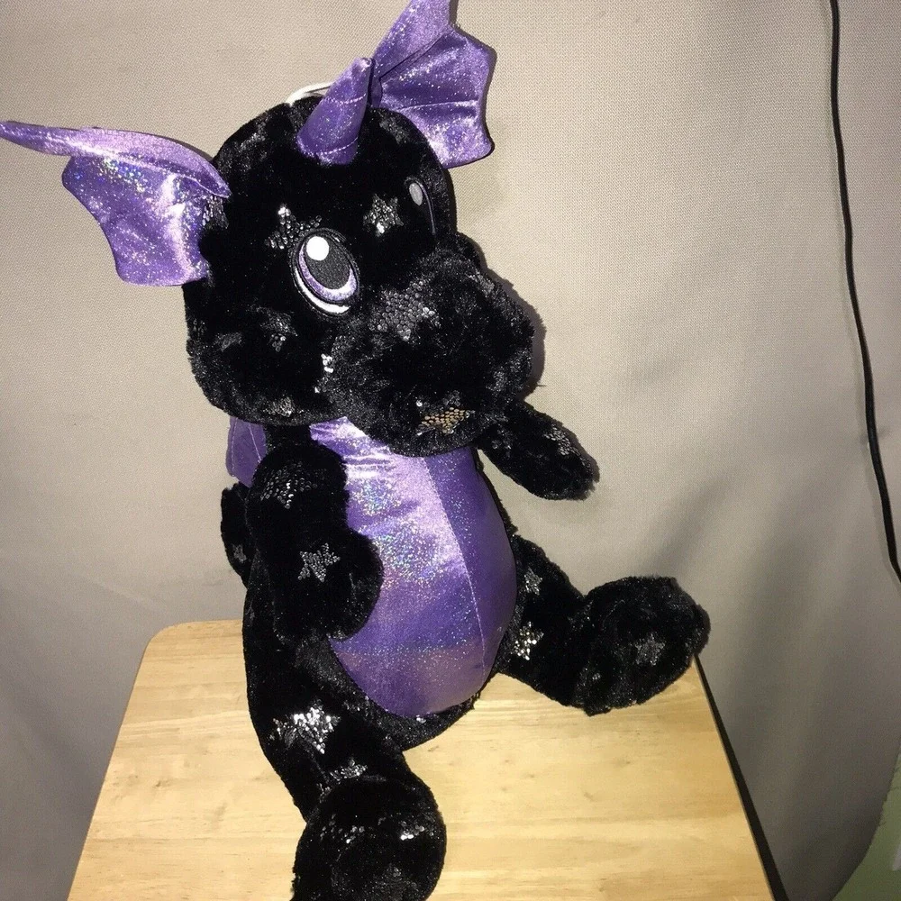 KellyToy Dragon‎ Unicorn Black Purple Shiney Silver Stars 20